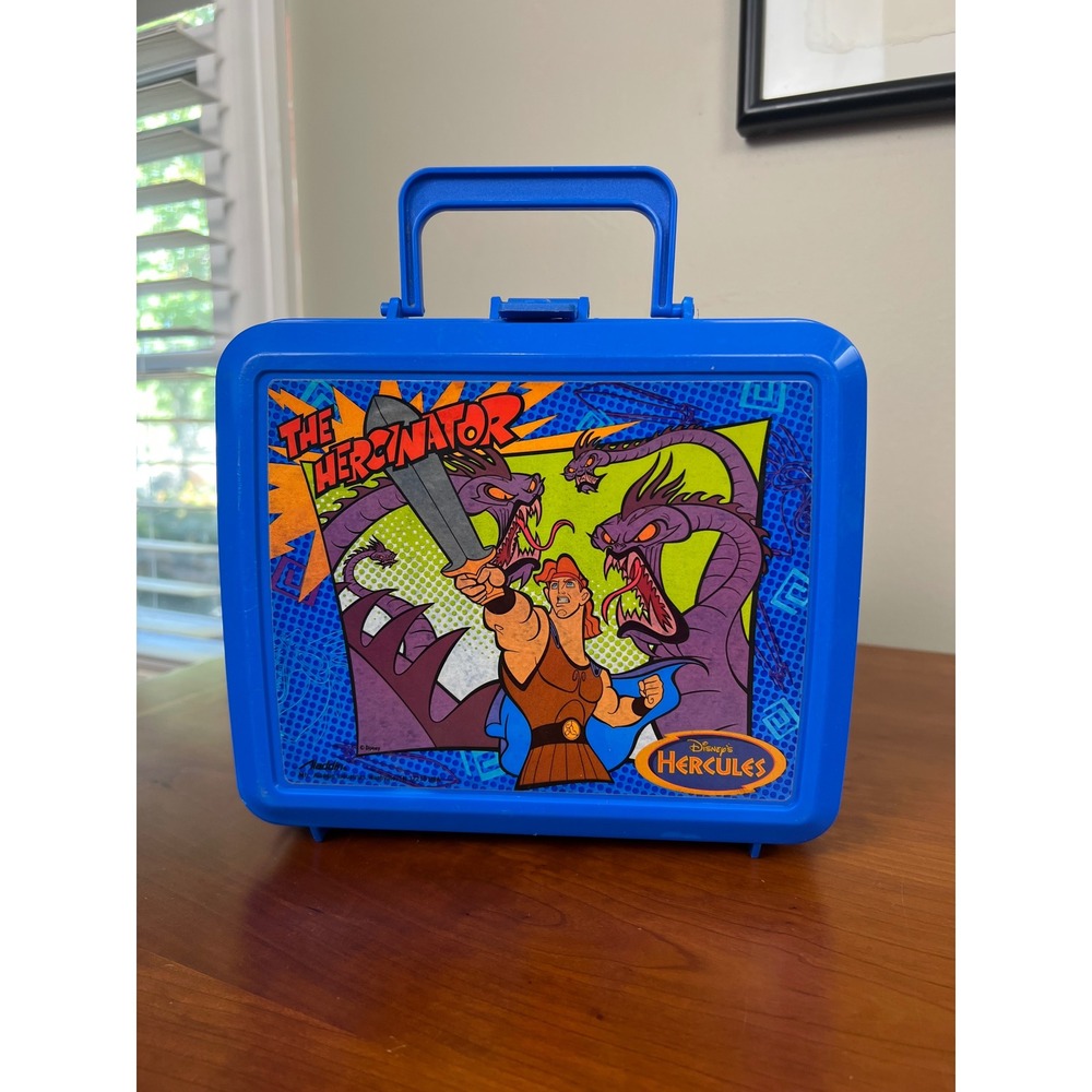 Vintage Disney Hercules The Hercinator Lunch Box with Thermos Aladdin 1997 Blue